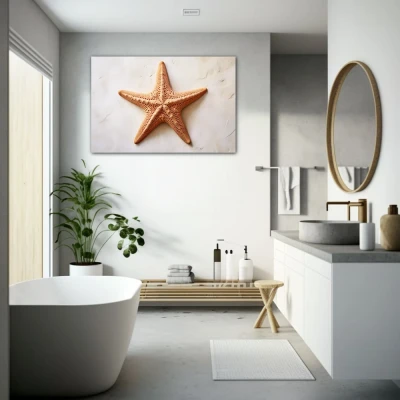 Wall Art titled: The Starfish in a  format with: Brown, and Beige Colors; Decoration the Bathroom wall