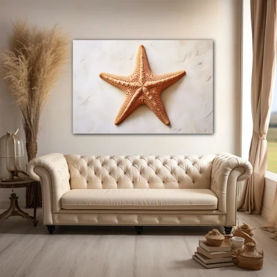 Wall Art titled: The Starfish in a  format with: Brown, and Beige Colors; Decoration the Above Couch wall