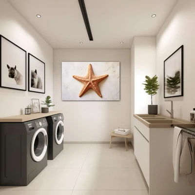 Wall Art titled: The Starfish in a  format with: Brown, and Beige Colors; Decoration the Laundry wall