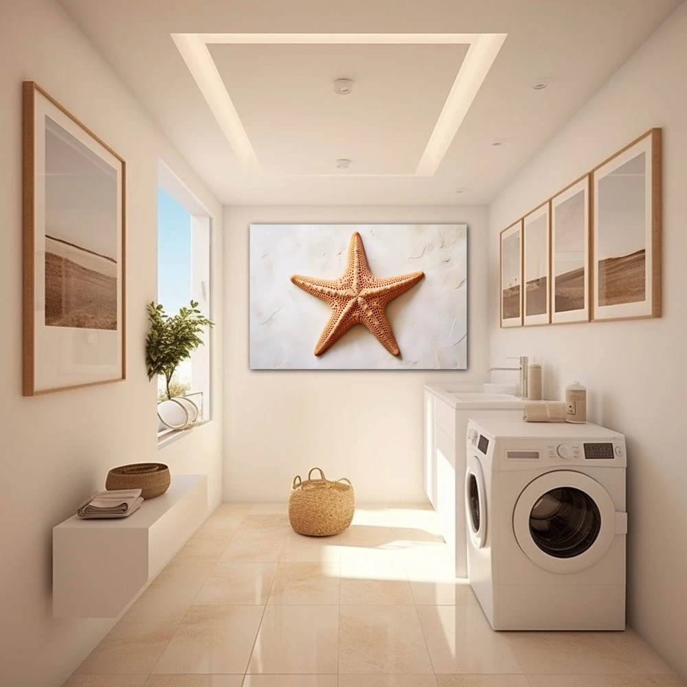 Wall Art titled: The Starfish in a Horizontal format with: Brown, and Beige Colors; Decoration the Laundry wall