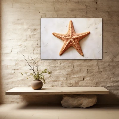 Cuadro La estrella del mar en formato horizontal con colores Marrón, Beige; Decorando Pared piedra