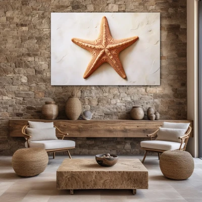 Cuadro La estrella del mar en formato horizontal con colores Marrón, Beige; Decorando Pared piedra