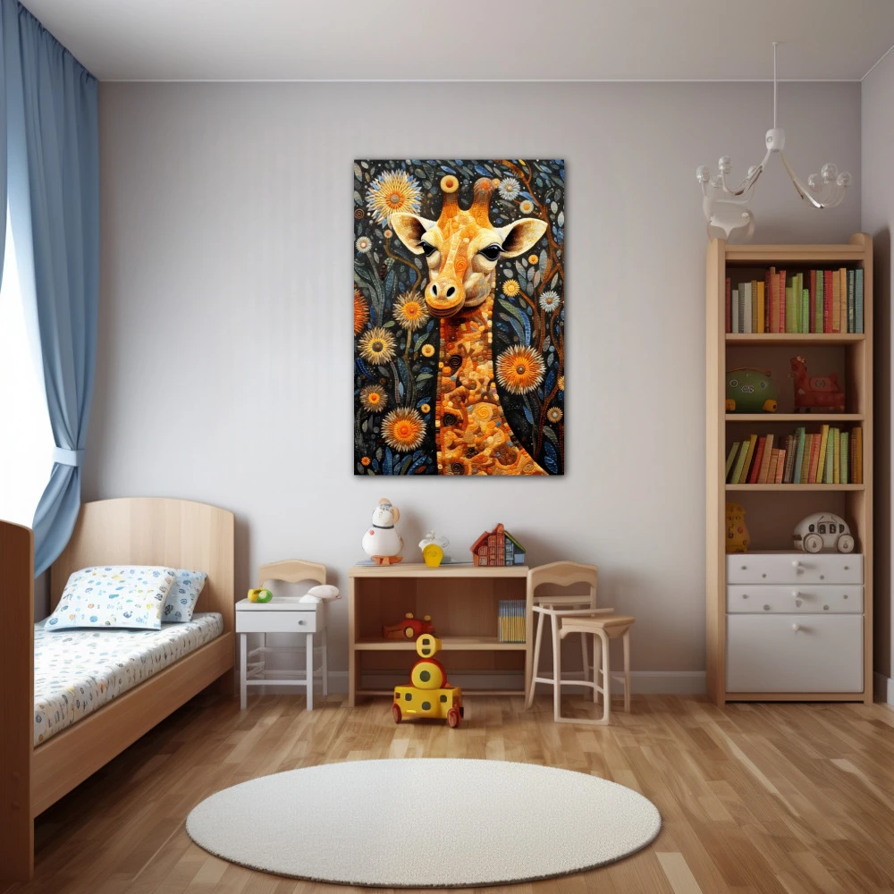 Wall Art titled: African Heights in a Vertical format with: Grey, Brown, and Orange Colors; Decoration the Nursery wall