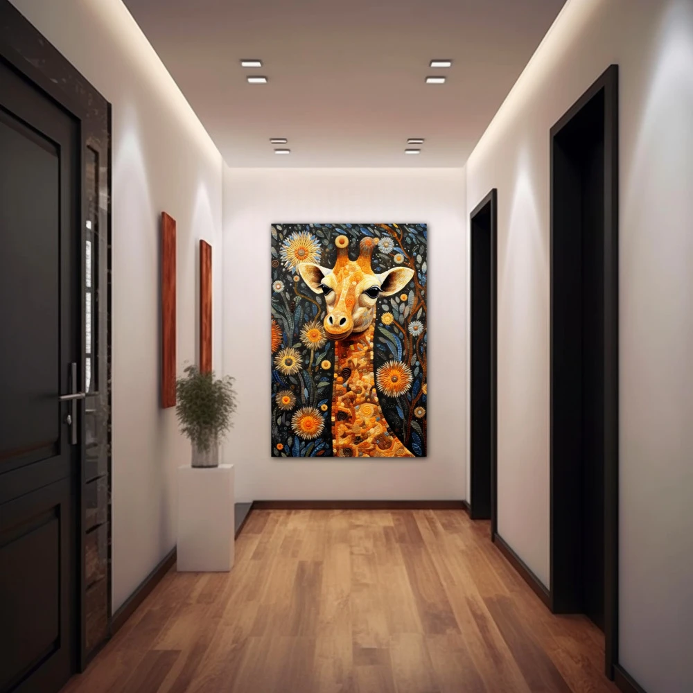 Wall Art titled: African Heights in a Vertical format with: Grey, Brown, and Orange Colors; Decoration the Hallway wall
