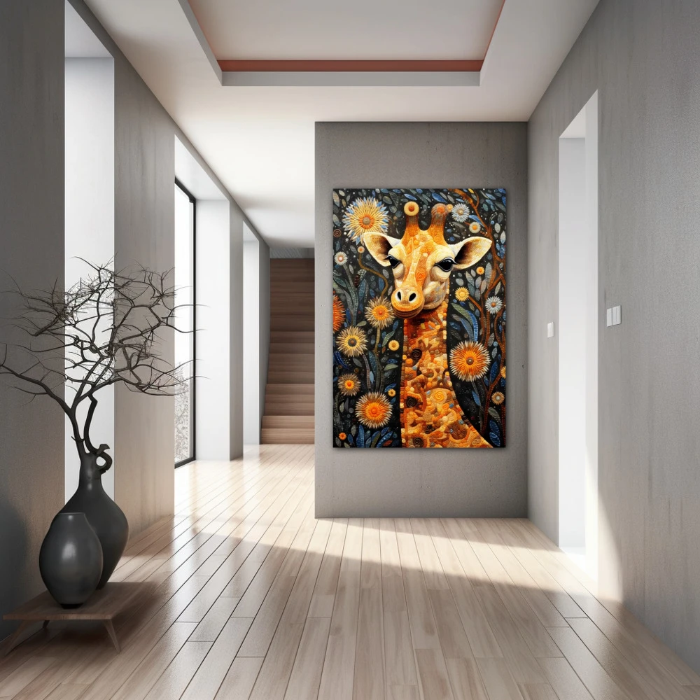 Wall Art titled: African Heights in a Vertical format with: Grey, Brown, and Orange Colors; Decoration the Hallway wall