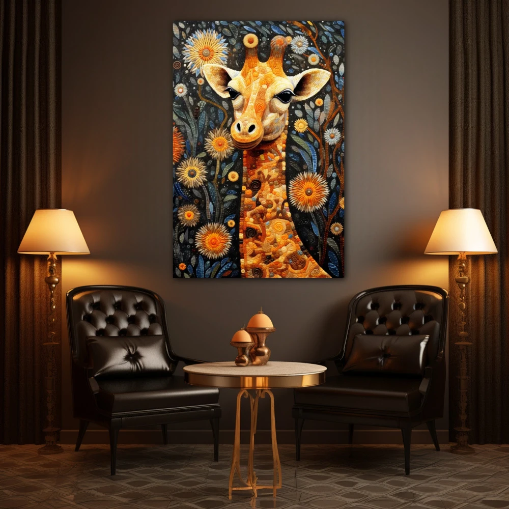Wall Art titled: African Heights in a Vertical format with: Grey, Brown, and Orange Colors; Decoration the Living Room wall