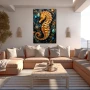 Wall Art titled: The Little Sea Rider in a Vertical format with: Blue, and Orange Colors; Decoration the Apartamento en la playa wall