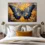 Wall Art titled: Effervescent Butterfly in a Horizontal format with: Blue, Golden, and Grey Colors; Decoration the Bedroom wall