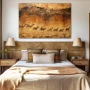 Wall Art titled: Ancestral Art in a Horizontal format with: Brown, and Beige Colors; Decoration the Bedroom wall