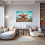 Wall Art titled: The Star in the Sea in a Horizontal format with: Sky blue, Brown, and Red Colors; Decoration the Nursery wall