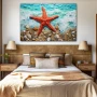 Cuadro La estrella en el mar en formato horizontal con colores Celeste, Marrón, Rojo; Decorando pared de Habitación dormitorio