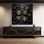 Wall Art titled: Golden Secrets in a Square format with: Golden, and Black Colors; Decoration the Sideboard wall