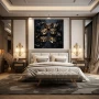 Wall Art titled: Golden Secrets in a Square format with: Golden, and Black Colors; Decoration the Bedroom wall
