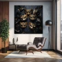Wall Art titled: Golden Secrets in a Square format with: Golden, and Black Colors; Decoration the Living Room wall