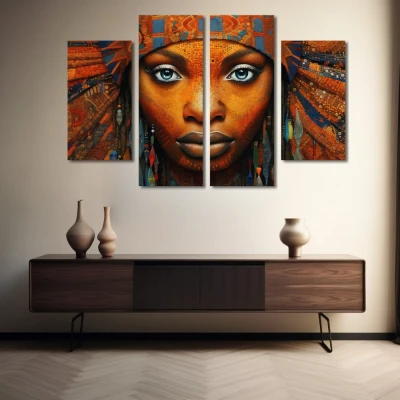 Wall Art titled: Colorful Labyrinths in a Square format with: Brown, Orange, and Beige Colors; Decoration the Sideboard wall