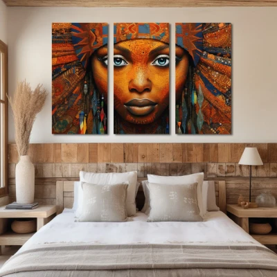 Wall Art titled: Colorful Labyrinths in a Square format with: Brown, Orange, and Beige Colors; Decoration the Bedroom wall