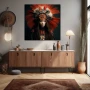 Wall Art titled: Aponi Wildflower in a Square format with: Black, and Red Colors; Decoration the Sideboard wall