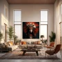 Wall Art titled: Aponi Wildflower in a Square format with: Black, and Red Colors; Decoration the Living Room wall