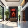 Wall Art titled: Makana Kealoha in a Vertical format with: Grey, Orange, and Red Colors; Decoration the Entryway wall