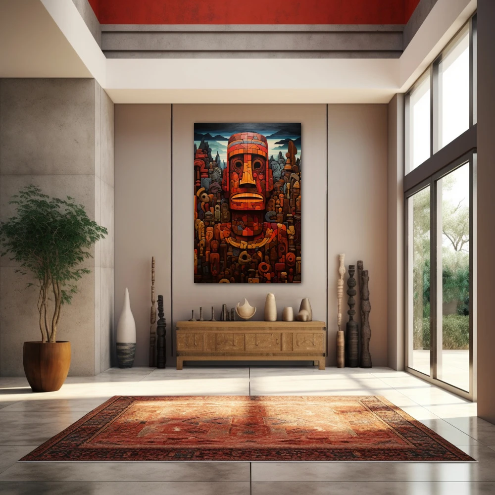 Wall Art titled: Kailani Kanekoa in a Vertical format with: Blue, Grey, and Red Colors; Decoration the Entryway wall