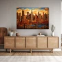 Wall Art titled: The City That Never Sleeps in a Horizontal format with: Blue, Brown, and Beige Colors; Decoration the Sideboard wall