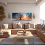 Wall Art titled: Winter at Dusk in a Elongated format with: Yellow, and Sky blue Colors; Decoration the Apartamento en la playa wall
