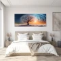Wall Art titled: Winter at Dusk in a Elongated format with: Yellow, and Sky blue Colors; Decoration the Bedroom wall
