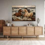 Wall Art titled: Wild Spirits in a Horizontal format with: white, Brown, and Beige Colors; Decoration the Sideboard wall