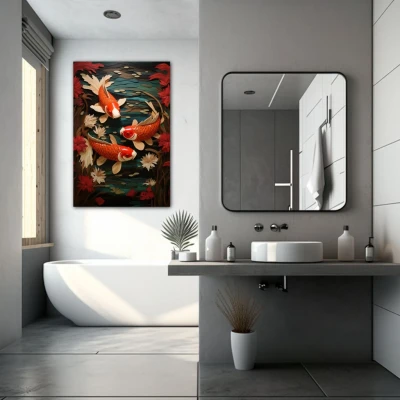 Wall Art titled: The Good Fortune in a  format with: Orange, Red, and Green Colors; Decoration the Bathroom wall