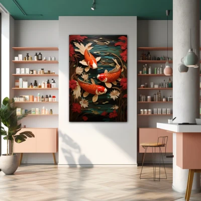 Wall Art titled: The Good Fortune in a Vertical format with: Orange, Red, and Green Colors; Decoration the Pharmacy wall