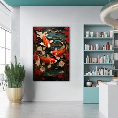 Wall Art titled: The Good Fortune in a Vertical format with: Orange, Red, and Green Colors; Decoration the Pharmacy wall