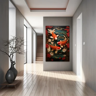Wall Art titled: The Good Fortune in a  format with: Orange, Red, and Green Colors; Decoration the Hallway wall