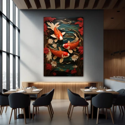 Wall Art titled: The Good Fortune in a  format with: Orange, Red, and Green Colors; Decoration the Restaurant wall