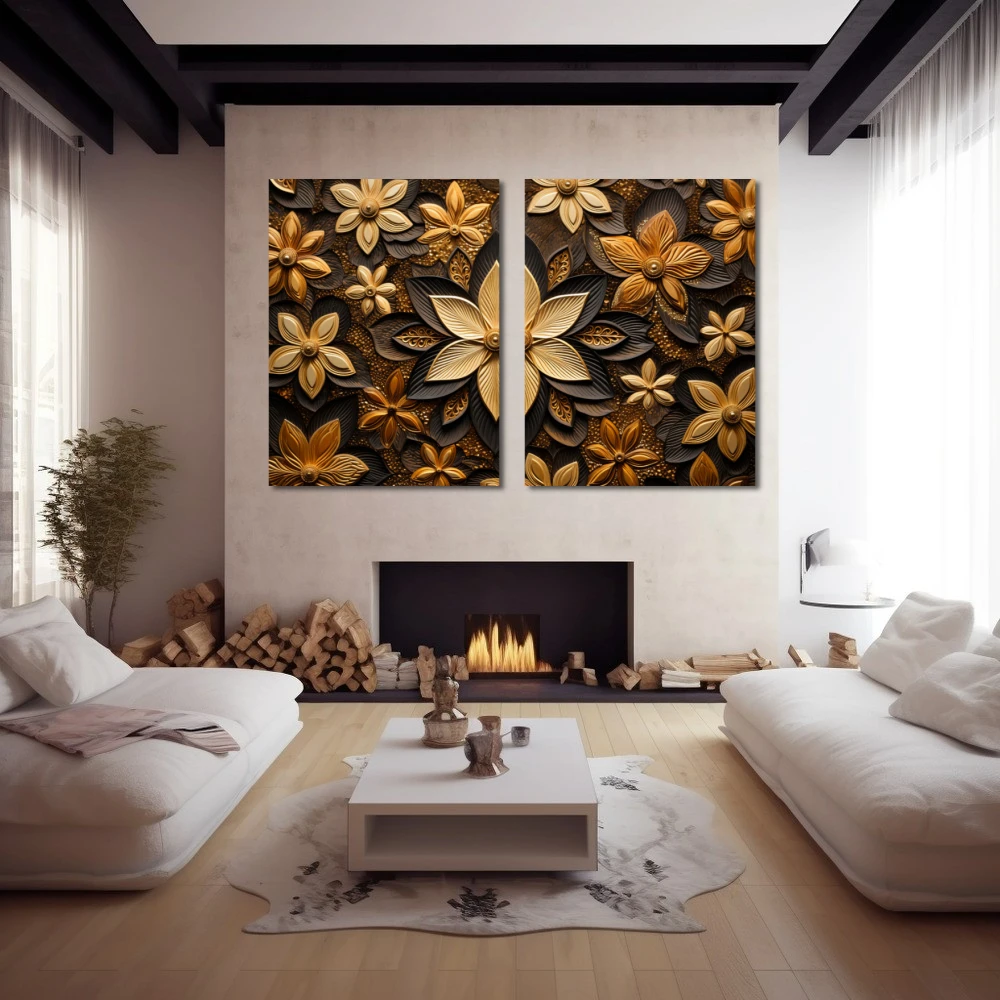 Wall Art titled: The Treasure of Luck in a Horizontal format with: and Brown Colors; Decoration the Fireplace wall