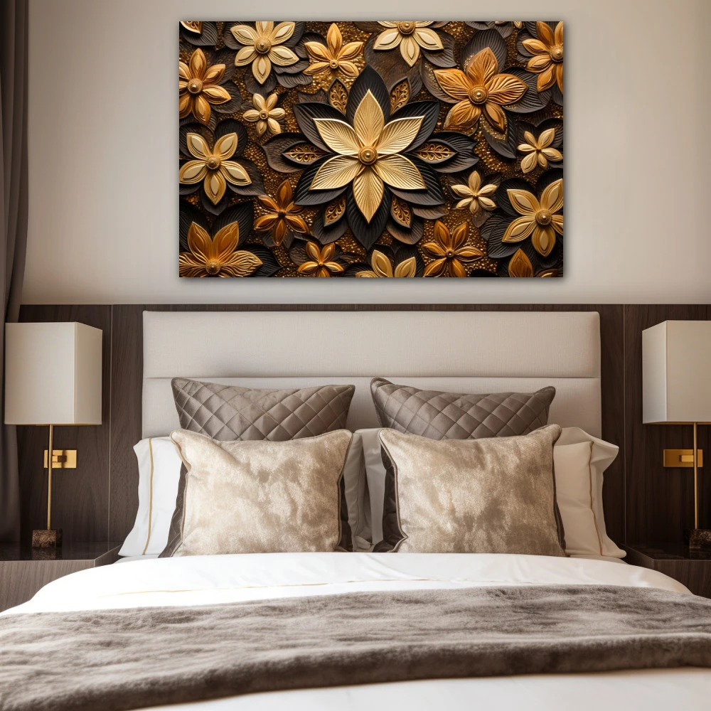 Cuadro el tesoro de la suerte en formato horizontal con colores marrón; decorando pared de habitación dormitorio