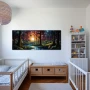 Wall Art titled: Symphony of Nature in a Elongated format with: Yellow, Blue, and Green Colors; Decoration the Nursery wall