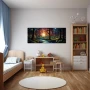 Wall Art titled: Symphony of Nature in a Elongated format with: Yellow, Blue, and Green Colors; Decoration the Teenage wall