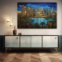 Wall Art titled: Majulah Singapura in a Horizontal format with: Blue, Sky blue, and Green Colors; Decoration the Sideboard wall