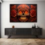 Wall Art titled: Red Sugar Skull in a Horizontal format with: Orange, and Red Colors; Decoration the Sideboard wall