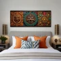 Wall Art titled: The Aztec Guardians in a Elongated format with: Grey, Brown, and Green Colors; Decoration the Bedroom wall