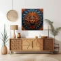 Wall Art titled: Xipe Totec in a Square format with: Blue, Purple, and Orange Colors; Decoration the Sideboard wall