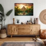 Wall Art titled: Sunset in Chichen Itza in a Horizontal format with: Yellow, Brown, and Green Colors; Decoration the Sideboard wall