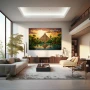 Wall Art titled: Sunset in Chichen Itza in a Horizontal format with: Yellow, Brown, and Green Colors; Decoration the Living Room wall