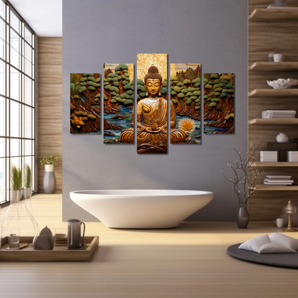 Wall Art titled: Transcending the Ego in a Horizontal format with: Yellow, Brown, and Green Colors; Decoration the Wellbeing wall