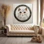 Wall Art titled: Feline Subtlety in a Square format with: white, Grey, and Brown Colors; Decoration the Above Couch wall
