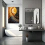Wall Art titled: Moon Dreams in a Vertical format with: Yellow, Grey, and Mustard Colors; Decoration the Bathroom wall