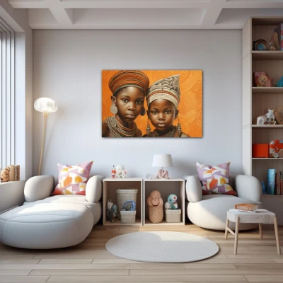 Wall Art titled: Childhood in the Savannah in a  format with: Brown, and Orange Colors; Decoration the Nursery wall