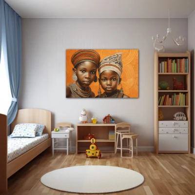 Wall Art titled: Childhood in the Savannah in a  format with: Brown, and Orange Colors; Decoration the Nursery wall