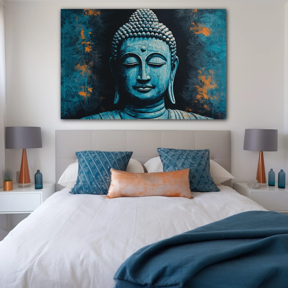 Wall Art titled: Healing the Wounds of the Soul in a Horizontal format with: Blue, and Brown Colors; Decoration the Bedroom wall