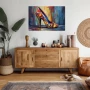 Wall Art titled: Chromatic Seduction in a Horizontal format with: Red, and Turquoise Colors; Decoration the Sideboard wall